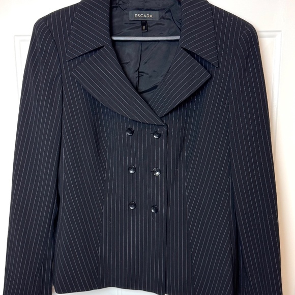Ladies Escada Black Wool Double Breasted Blazer Jacket Lined, Size 42FR 10US - Picture 2 of 6
